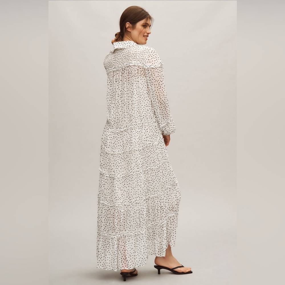 ✨ Anthropologie Long-Sleeve Smocked Tiered Maxi Dress Sz M - Picture 4 of 9